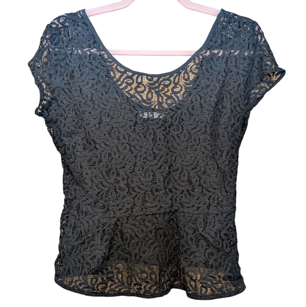 Nordstrom Hinge Crop Peplum Lace Bow Back Top Sz small